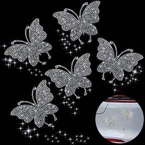 OIIKI 7PCS Butterfly Crystal Car Stickers, Bling Rhinestone Crystal Rhinestone Car Sticker Decal, Self-Adhesive Silver Glitter Rhinestones Decals, for Cars Bumper Window Laptops Luggage