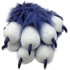 Furryvalley Fursuit Paws Furry Partial Cosplay Fluffy Claw Gloves Costume Lion Bear Props for Kids Adults (Black blue)