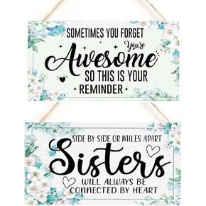2PCS Sister Gifts. Gift for Sister, Wall Hanging Wood Decor Sign Gift for Girls, Sisters, Friend, BBF. Inspirational Gift for Kids or Birthday Christmas Graduation Gift