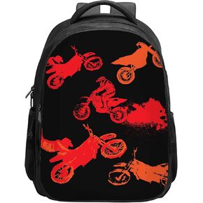 SARA NELL Kids Cool Red Motocross Motorcycle School Backpack for Girls, Boys - Durable Lightweight Premium BookBags with 2 Main Compartment, 15.7 Inches