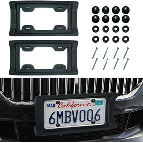 2PCS Car 2.3" Thick Rubber License Plate Mount Protects Bumper License Plate Bumper Fit for Cars, Trucks, SUVs, and Vans