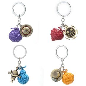 Devil Fruit Keychain 4pcs Set,Anime One Luffy Piece Trafalgar Law Ace Zoro Zinc Alloy Keyrings Pendants Gift Set