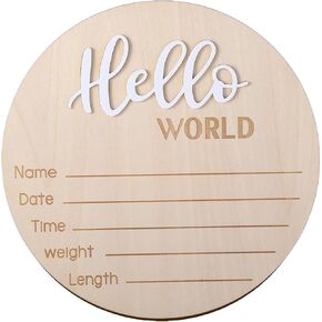 Baby Announcement Sign, 5.9 in Wooden Hello World Newborn Sign, Baby Name Sign for Hospital Nursery, Announcement Board for New Baby Shower Decor Sign Photo Prop, Newborn Boys and Girls Gifts(Blue)