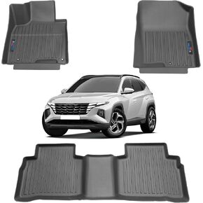 Automotive 3D Floor Mats Set for Hyundai Tucson 2022-2024 | Heavy Duty All Weather Floor Protection Car Accessories | Black Liner Carpets Mat | Custom Fit Liners for 1st & 2nd Row