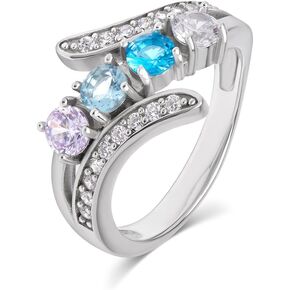 EVE'S ADDICTION Women's Sterling Silver Custom 4 Stone CZ Bypass Simulated Birthstone Mother's Ring, sizes 5 to 9 - Personalized Birthstone Ring for Mom - Gift for Mom - Gifts for Mom