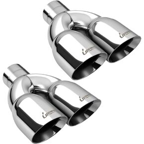 Upower Pack of 2 Dual Exhaust Tip Tailpipe 2.5 Inch Inlet 3.5" outlet 9.5" Length Polished Stainless Exhaust Tip for Car Truck (Double Wall Weld-On Angle Cut Design)