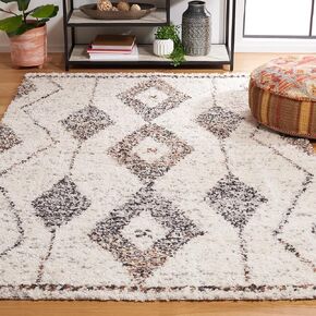 SAFAVIEH Jericho Shag Collection Area Rug - 9' x 12', Ivory & Black, Moroccan Boho Design, Non-Shedding & Easy Care, 1.2-inch Thick Ideal for High Traffic Areas in Living Room, Bedroom (JER102A)