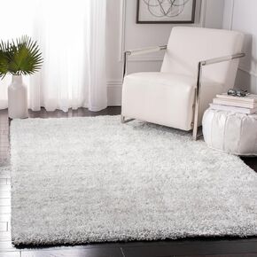 SAFAVIEH Toronto Shag Collection 5' x 7' Ivory / Light Grey SGTW711A Handmade Solid 1.25-inch Thick Area Rug