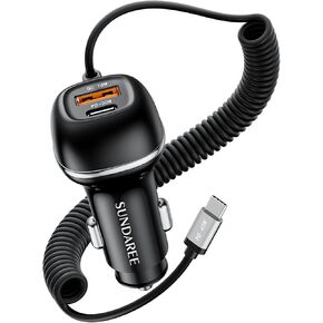 SUNDAREE 90 واط USB C شاحن سيارة شحن سريع PD45W + QC3.0 ثنائي المنفذ PD PPS USB ولاعة السجائر محول شاحن آيفون 15 برو ماكس بلس 14 13 آيباد سامسونج in Kuwait
