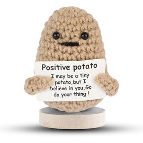 Mini Funny Positive Potato, 3 inch Knitted Wool Doll with Positive Card for Cheer Up Gifts and Party Decorations, Cute Wool Positive Potato Crochet Doll for Birthday Gifts (Avocado)