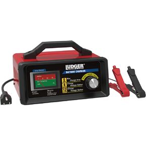 Ludger Battery Charger (LBCG-612-6), 12 Volts, Heavy-duty Cables and Clamps, Circuit Protection, Regular and AGM Battery Type, LED Screen, Automatic Charge, Cooling Fan, 3 Charging Modes, 120 AC/60 Hz