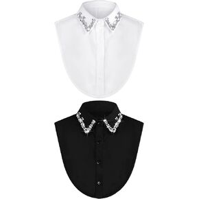 Bencailor 2 Pcs Rhinestone Fake Collar Dickey Collar for Women False Collar Half Shirt Blouse Collar Detachable Collar