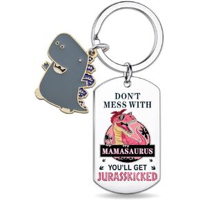 Funny Mom Birthday Gifts from Daughter Best Moms ever Thanksgiving Presents Ideas for Women Adults Mother Appreciation Mamasaurus Keychain for Mothers Day Christmas Stocking Stuffers for Womens