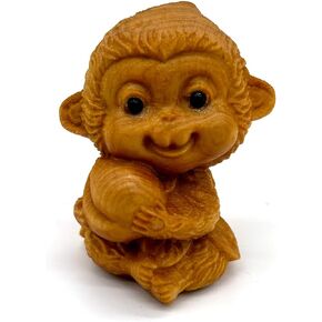 Handmade Thuja Monkey Pendant Solid Wood Monkey Wood Carving Keychain, Refined Wooden Monkey Statue for Home, Bedroom, Car and Office Decoration