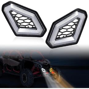 LED Front Accent Lights for Can-Am X3, Front Fascia Auxiliary Signature Lights with Yellow Turn Signal White DRL Grill Lamps for Can Am Maverick X3 MAX Turbo R RR 2017-2025 Accessories (2PCS)