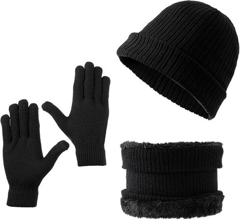 3 in 1 Unisex Beanie Hat, Neck Warmer & Glove Set with Fleece Lined, Knit Skull Cap Scarf Touch Screen Gloves Set in Saudi Arabia