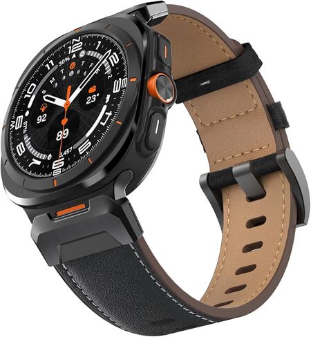 سوار من الجلد الأصلي متوافق مع Samsung Galaxy Watch Ultra Bands 47mm (2024) للرجال والنساء، حزام متين واسع بدون فجوة مع موصلات من الفولاذ المقاوم للصدأ بنقرة واحدة لساعة Samsung Galaxy Watch Ultra in Kuwait
