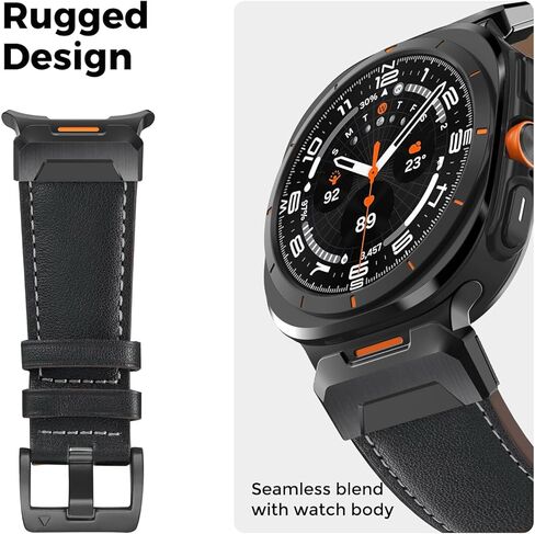 سوار من الجلد الأصلي متوافق مع Samsung Galaxy Watch Ultra Bands 47mm (2024) للرجال والنساء، حزام متين واسع بدون فجوة مع موصلات من الفولاذ المقاوم للصدأ بنقرة واحدة لساعة Samsung Galaxy Watch Ultra in Kuwait