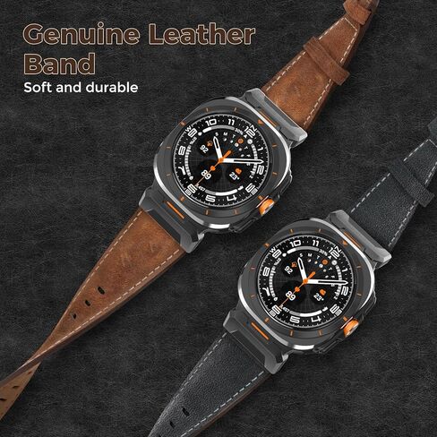 سوار من الجلد الأصلي متوافق مع Samsung Galaxy Watch Ultra Bands 47mm (2024) للرجال والنساء، حزام متين واسع بدون فجوة مع موصلات من الفولاذ المقاوم للصدأ بنقرة واحدة لساعة Samsung Galaxy Watch Ultra in Kuwait