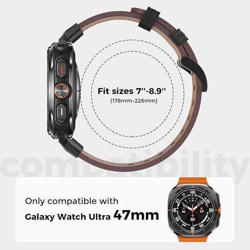سوار من الجلد الأصلي متوافق مع Samsung Galaxy Watch Ultra Bands 47mm (2024) للرجال والنساء، حزام متين واسع بدون فجوة مع موصلات من الفولاذ المقاوم للصدأ بنقرة واحدة لساعة Samsung Galaxy Watch Ultra in Kuwait