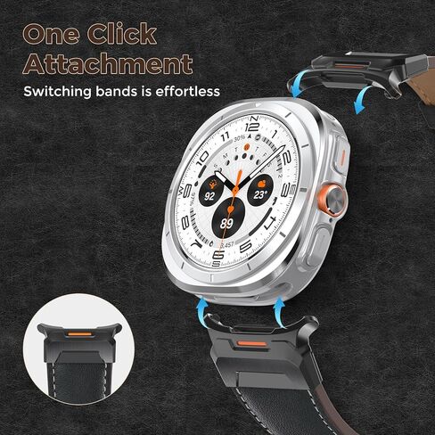 سوار من الجلد الأصلي متوافق مع Samsung Galaxy Watch Ultra Bands 47mm (2024) للرجال والنساء، حزام متين واسع بدون فجوة مع موصلات من الفولاذ المقاوم للصدأ بنقرة واحدة لساعة Samsung Galaxy Watch Ultra in Kuwait