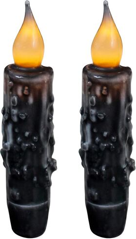 CVHOMEDECO. Real Wax Hand Dipped Battery Operated LED Timer Taper Candles Country Primitive Flameless Lights Décor, 4-3/4 Inch, Matt Black, 2 PCS in a Package in Saudi Arabia