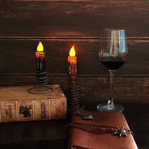 CVHOMEDECO. Real Wax Hand Dipped Battery Operated LED Timer Taper Candles Country Primitive Flameless Lights Décor, 4-3/4 Inch, Matt Black, 2 PCS in a Package in Saudi Arabia