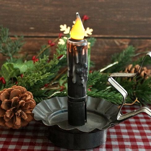 CVHOMEDECO. Real Wax Hand Dipped Battery Operated LED Timer Taper Candles Country Primitive Flameless Lights Décor, 4-3/4 Inch, Matt Black, 2 PCS in a Package in Saudi Arabia