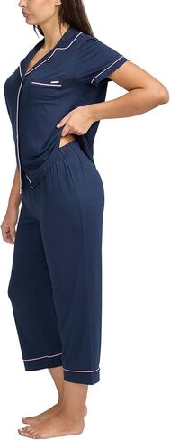 طقم بيجامة نسائي من BCBGMAXAZRIA بياقة قصيرة الأكمام مع بنطال in Kuwait