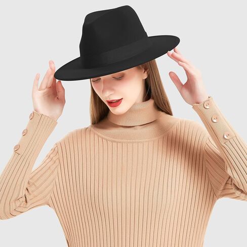 Wide Brim Fedora Hats for Women & Men Classic Dress Panama Hat Adjustable Felt Hat with Band in Saudi Arabia