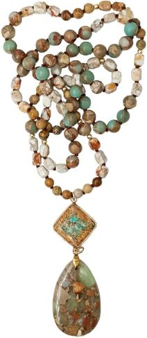 Boho Necklaces for Women Men Long,33/34/35 Inch Natural Jasper Agate Tiger Eye Beaded Stone Pendant Necklaces for Women Trendy,Handmade Bohemian Western Bead Necklace Fashion Charm Jewelry Gift in Saudi Arabia