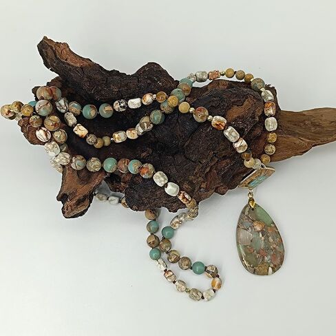 Boho Necklaces for Women Men Long,33/34/35 Inch Natural Jasper Agate Tiger Eye Beaded Stone Pendant Necklaces for Women Trendy,Handmade Bohemian Western Bead Necklace Fashion Charm Jewelry Gift in Saudi Arabia