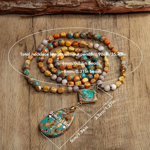 Boho Necklaces for Women Men Long,33/34/35 Inch Natural Jasper Agate Tiger Eye Beaded Stone Pendant Necklaces for Women Trendy,Handmade Bohemian Western Bead Necklace Fashion Charm Jewelry Gift in Saudi Arabia