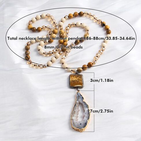 Boho Necklaces for Women Men Long,33/34/35 Inch Natural Jasper Agate Tiger Eye Beaded Stone Pendant Necklaces for Women Trendy,Handmade Bohemian Western Bead Necklace Fashion Charm Jewelry Gift in Saudi Arabia