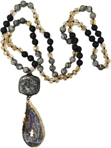 Boho Necklaces for Women Men Long,33/34/35 Inch Natural Jasper Agate Tiger Eye Beaded Stone Pendant Necklaces for Women Trendy,Handmade Bohemian Western Bead Necklace Fashion Charm Jewelry Gift in Saudi Arabia