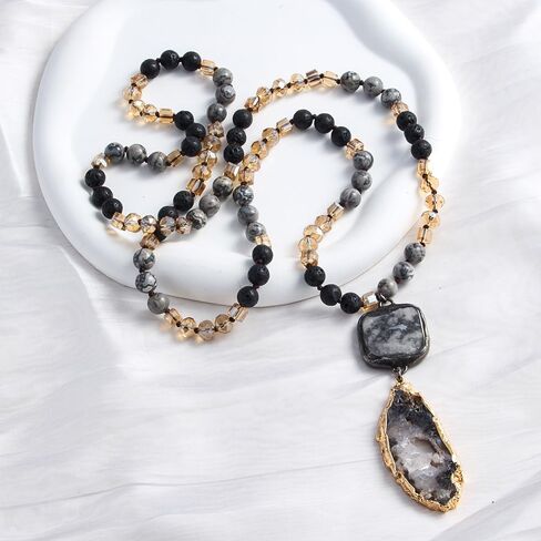 Boho Necklaces for Women Men Long,33/34/35 Inch Natural Jasper Agate Tiger Eye Beaded Stone Pendant Necklaces for Women Trendy,Handmade Bohemian Western Bead Necklace Fashion Charm Jewelry Gift in Saudi Arabia