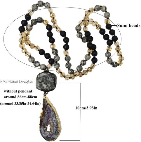 Boho Necklaces for Women Men Long,33/34/35 Inch Natural Jasper Agate Tiger Eye Beaded Stone Pendant Necklaces for Women Trendy,Handmade Bohemian Western Bead Necklace Fashion Charm Jewelry Gift in Saudi Arabia