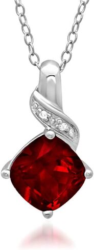 Lab Grown Gemstone and Natural Diamond Pendant Necklace in Sterling Silver |18 inch Sterling Silver Chain| Created Ruby, Created Sapphire or Created Opal|Necklaces for Women in Saudi Arabia