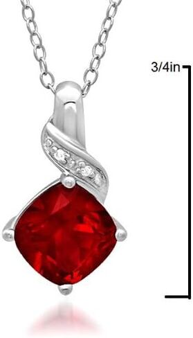 Lab Grown Gemstone and Natural Diamond Pendant Necklace in Sterling Silver |18 inch Sterling Silver Chain| Created Ruby, Created Sapphire or Created Opal|Necklaces for Women in Saudi Arabia