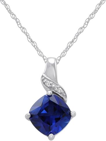 Lab Grown Gemstone and Natural Diamond Pendant Necklace in Sterling Silver |18 inch Sterling Silver Chain| Created Ruby, Created Sapphire or Created Opal|Necklaces for Women in Saudi Arabia