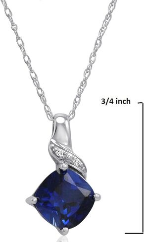 Lab Grown Gemstone and Natural Diamond Pendant Necklace in Sterling Silver |18 inch Sterling Silver Chain| Created Ruby, Created Sapphire or Created Opal|Necklaces for Women in Saudi Arabia