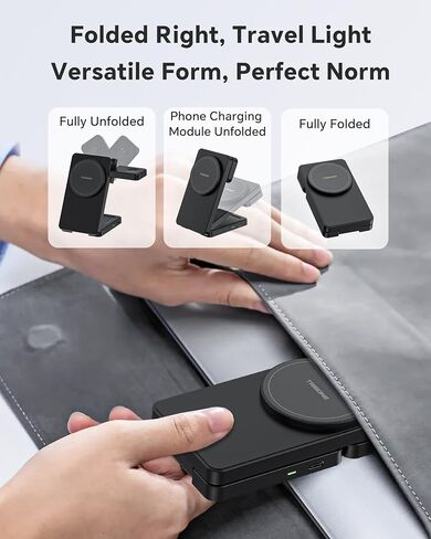3-in-1 Travel Wireless Charging Station with Compatibility for iPhone 15/14/13/12/11/X/8 Series, Includes Apple Watch and AirPods Charger – Fast Magnetic Charging Stand for Multiple Devices (White) in Saudi Arabia