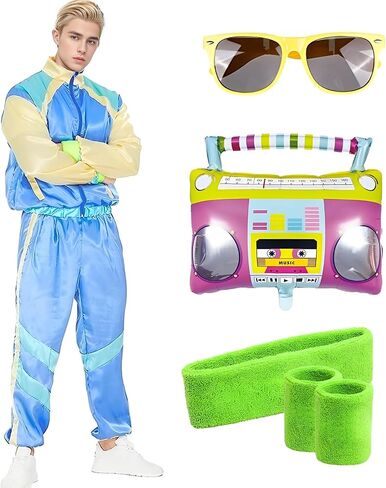 80s Tracksuit Costume for Men Women, 90s Retro Hip Hop Costumes Jacket Shell Windbreaker Disco Party Dress Mens Adult in Saudi Arabia