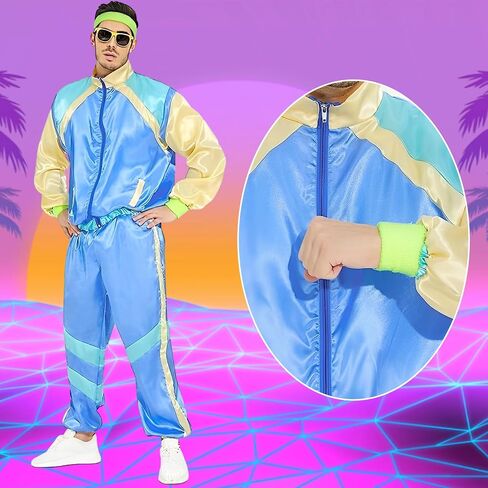 80s Tracksuit Costume for Men Women, 90s Retro Hip Hop Costumes Jacket Shell Windbreaker Disco Party Dress Mens Adult in Saudi Arabia