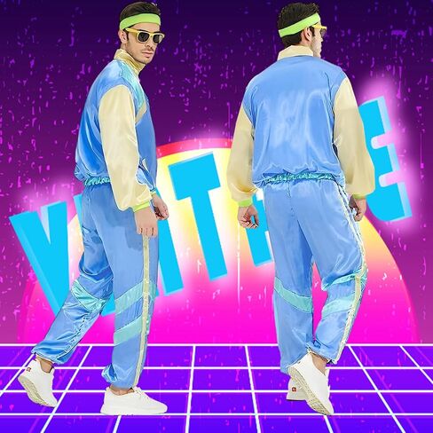 80s Tracksuit Costume for Men Women, 90s Retro Hip Hop Costumes Jacket Shell Windbreaker Disco Party Dress Mens Adult in Saudi Arabia