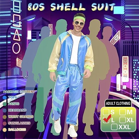 80s Tracksuit Costume for Men Women, 90s Retro Hip Hop Costumes Jacket Shell Windbreaker Disco Party Dress Mens Adult in Saudi Arabia