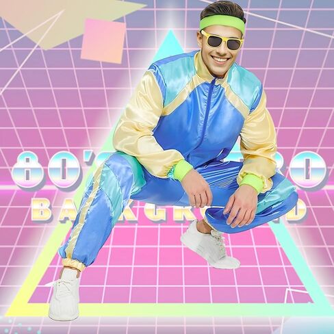 80s Tracksuit Costume for Men Women, 90s Retro Hip Hop Costumes Jacket Shell Windbreaker Disco Party Dress Mens Adult in Saudi Arabia