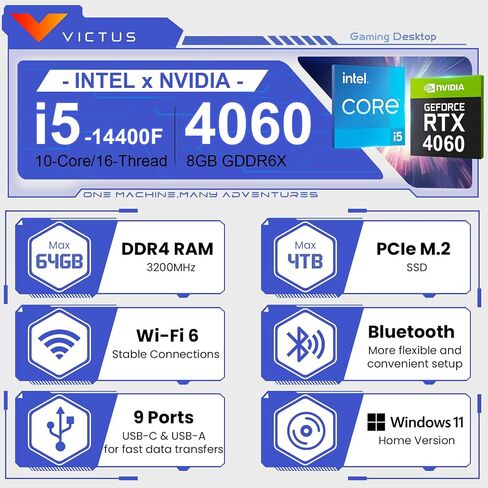 HP Newest Victus 15L RTX 4060 Tower Gaming Desktop, Intel i5-14400F (Beats Intel i7-13650HX), NVIDIA GeForce RTX 4060, 64GB RAM, 2TB SSD, Wi-Fi 6, W11H, Machenike Mechanical Gaming Keyboard Bundle in Saudi Arabia