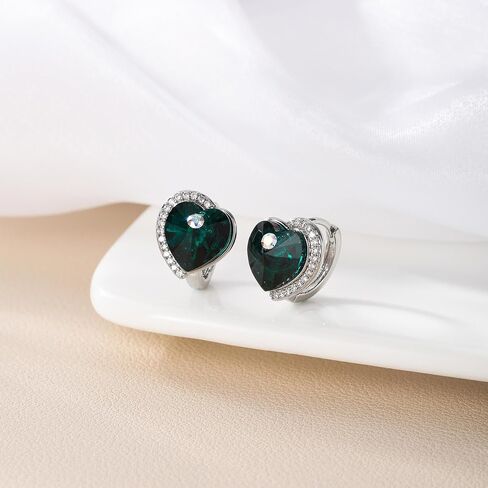Austrian Crystal Heart Halo Drop Leverback Earrings for Women 14K White Gold Plated Hypoallergenic Huggie Earring Jewelry Gift in Kuwait