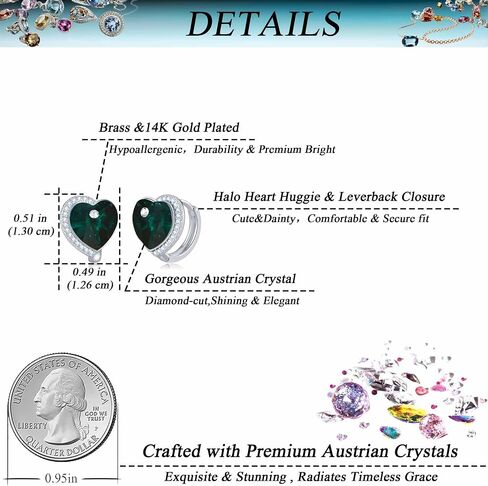 Austrian Crystal Heart Halo Drop Leverback Earrings for Women 14K White Gold Plated Hypoallergenic Huggie Earring Jewelry Gift in Kuwait